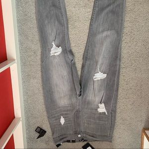 grey high waisted ripped jeans